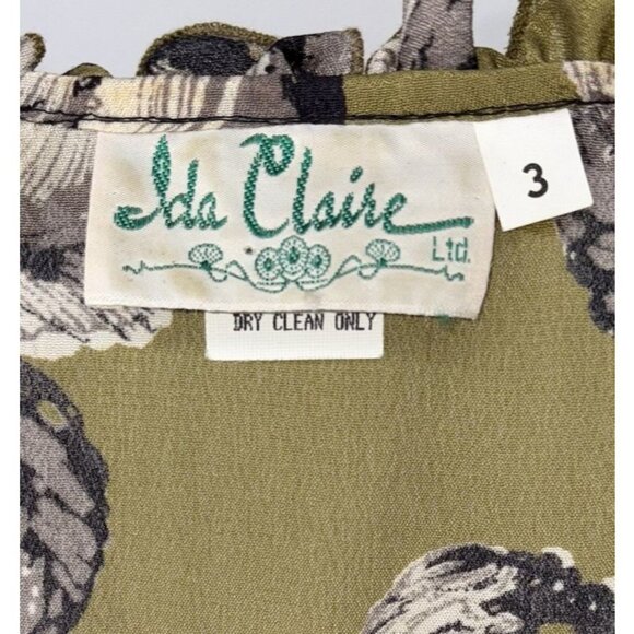 Vintage Sleeveless Dress Ruffled Green Ida Claire Women's Size XL 38" Waist - Picture 8 of 10